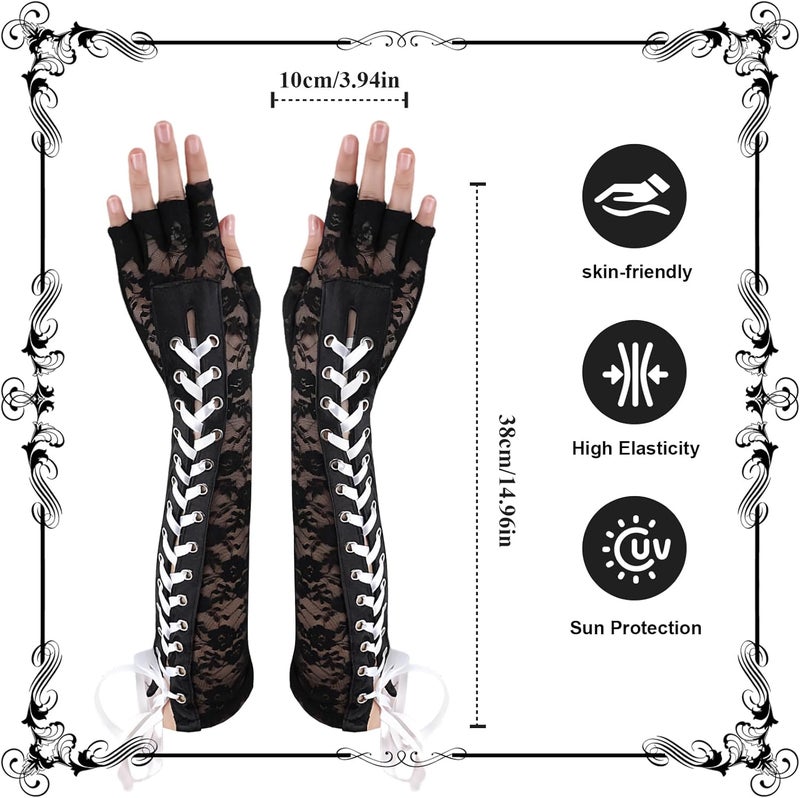 RainFlowwer Fingerless Gloves Steam Punk Goth Witch Long Elbow Arm Warmer Lace Sleeves for Costume Party Halloween Cosplay - Image 5